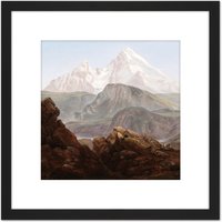Artery8 Johan Christian Dahl Der Watzmann 8X8 Inch Square Wooden Framed Wall Art Print Picture with Mount in Black