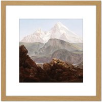 Artery8 Johan Christian Dahl Der Watzmann 8X8 Inch Square Wooden Framed Wall Art Print Picture with Mount in Light Oak