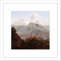 Artery8 Johan Christian Dahl Der Watzmann 8X8 Inch Square Wooden Framed Wall Art Print Picture with Mount in White