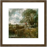 Artery8 John Constable English Sketch For A Boat Passing A Lock 8X8 Inch Square Wooden Framed Wall Art Print Picture with Mount in Brown