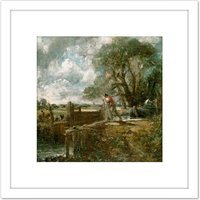 Artery8 John Constable English Sketch For A Boat Passing A Lock 8X8 Inch Square Wooden Framed Wall Art Print Picture with Mount in White