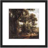 Artery8 John Constable Landscape With Goatherd & Goats 8X8 Inch Square Wooden Framed Wall Art Print Picture with Mount in Black