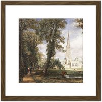 Artery8 John Constable Salisbury Cathedral From The Bishops Garden 8X8 Inch Square Wooden Framed Wall Art Print Picture with Mount in Brown