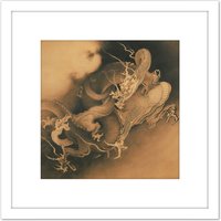 Artery8 Kano Hogai Japan Two Dragons In Clouds 8X8 Inch Square Wooden Framed Wall Art Print Picture with Mount in White