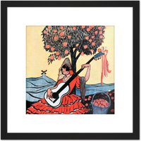 Artery8 Lengo Sphere Spanish Guitar Painting 8X8 Inch Square Wooden Framed Wall Art Print Picture with Mount in Black