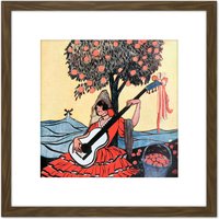 Artery8 Lengo Sphere Spanish Guitar Painting 8X8 Inch Square Wooden Framed Wall Art Print Picture with Mount in Brown