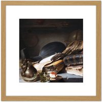 Artery8 Lievens Still Life With Books Painting 8X8 Inch Square Wooden Framed Wall Art Print Picture with Mount in Light Oak