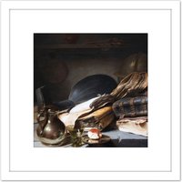 Artery8 Lievens Still Life With Books Painting 8X8 Inch Square Wooden Framed Wall Art Print Picture with Mount in White