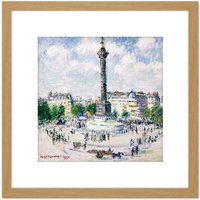 Artery8 Loiseau La Place Bastille Paris Painting 8X8 Inch Square Wooden Framed Wall Art Print Picture with Mount in Light Oak
