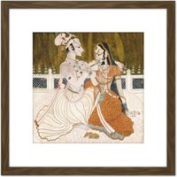 Artery8 Maker Unknown India Krishna & Radha 8X8 Inch Square Wooden Framed Wall Art Print Picture with Mount in Brown