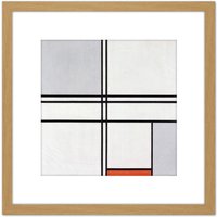Artery8 Mondrian Composition No 1 Gray-red Abstract Painting 8X8 Inch Square Wooden Framed Wall Art Print Picture with Mount in Light Oak