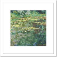 Artery8 Monet Le Bassin Des Nympheas Painting 8X8 Inch Square Wooden Framed Wall Art Print Picture with Mount in White