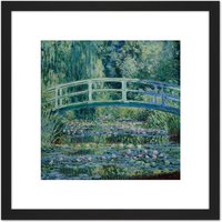 Artery8 Monet Water Lilies Japan Bridge Painting 8X8 Inch Square Wooden Framed Wall Art Print Picture with Mount in Black