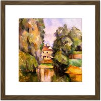 Artery8 Paul Cezanne Country House By A River Cropped 8X8 Inch Square Wooden Framed Wall Art Print Picture with Mount in Brown