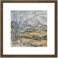 Artery8 Paul Cezanne Montagne Sainte Victoire 8X8 Inch Square Wooden Framed Wall Art Print Picture with Mount in Brown