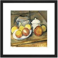 Artery8 Paul Cezanne Straw Trimmed Vase Sugar Bowl & Apples Cropped 8X8 Inch Square Wooden Framed Wall Art Print Picture with Mount in Black
