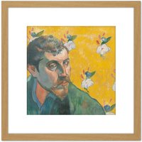 Artery8 Paul Gauguin Self Portrait Les Miserables Cropped 8X8 Inch Square Wooden Framed Wall Art Print Picture with Mount in Light Oak
