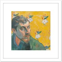 Artery8 Paul Gauguin Self Portrait Les Miserables Cropped 8X8 Inch Square Wooden Framed Wall Art Print Picture with Mount in White