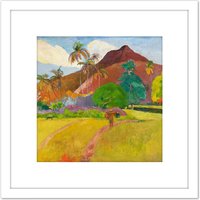 Artery8 Paul Gauguin Tahitian Landscape Cropped 8X8 Inch Square Wooden Framed Wall Art Print Picture with Mount in White
