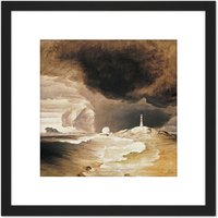 Artery8 Peder Balke Lighthouse On The Norwegian Coast 8X8 Inch Square Wooden Framed Wall Art Print Picture with Mount in Black