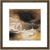 Artery8 Peder Balke Lighthouse On The Norwegian Coast 8X8 Inch Square Wooden Framed Wall Art Print Picture with Mount in Brown