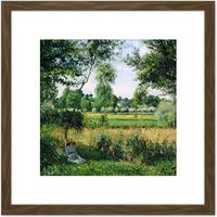 Artery8 Pissarro Morning Sunlight Effect Eragny Cropped 8X8 Inch Square Wooden Framed Wall Art Print Picture with Mount in Brown