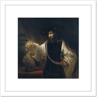 Artery8 Rembrandt Aristotle With A Bust Of Homer 8X8 Inch Square Wooden Framed Wall Art Print Picture with Mount in White