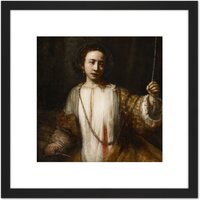 Artery8 Rembrandt Lucretia Painting 8X8 Inch Square Wooden Framed Wall Art Print Picture with Mount in Black