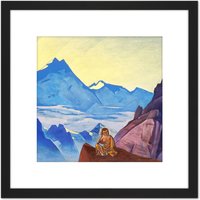 Artery8 Roerich Milarepa One Who Hearkened Landscape Painting 8X8 Inch Square Wooden Framed Wall Art Print Picture with Mount in Black
