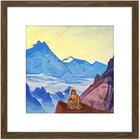 Artery8 Roerich Milarepa One Who Hearkened Landscape Painting 8X8 Inch Square Wooden Framed Wall Art Print Picture with Mount in Brown