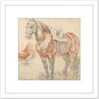 Artery8 Rubens Saddled Horse Painting 8X8 Inch Square Wooden Framed Wall Art Print Picture with Mount in White