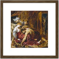 Artery8 Rubens Samson & Delilah Painting 8X8 Inch Square Wooden Framed Wall Art Print Picture with Mount in Brown