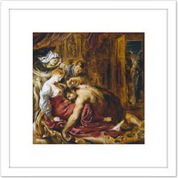 Artery8 Rubens Samson & Delilah Painting 8X8 Inch Square Wooden Framed Wall Art Print Picture with Mount in White
