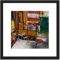 Artery8 Saeki Yuzo Cafe Terrace With Posters 8X8 Inch Square Wooden Framed Wall Art Print Picture with Mount in Black