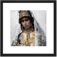 Artery8 Tapiro Berber Bride Portrait Painting 8X8 Inch Square Wooden Framed Wall Art Print Picture with Mount in Black