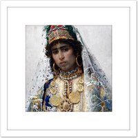 Artery8 Tapiro Berber Bride Portrait Painting 8X8 Inch Square Wooden Framed Wall Art Print Picture with Mount in White