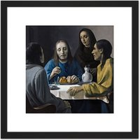 Artery8 Van Meegeren Road Emmaus Christ Painting 8X8 Inch Square Wooden Framed Wall Art Print Picture with Mount in Black