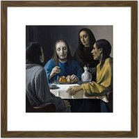 Artery8 Van Meegeren Road Emmaus Christ Painting 8X8 Inch Square Wooden Framed Wall Art Print Picture with Mount in Brown