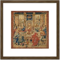Artery8 Van Orley Last Supper Biblical Silk Screen Photo 8X8 Inch Square Wooden Framed Wall Art Print Picture with Mount in Brown