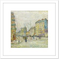 Artery8 Vincent Van Gogh Boulevard De Clichy 8X8 Inch Square Wooden Framed Wall Art Print Picture with Mount in White