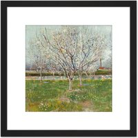 Artery8 Vincent Van Gogh Orchard In Blossom Plum Trees 8X8 Inch Square Wooden Framed Wall Art Print Picture with Mount in Black