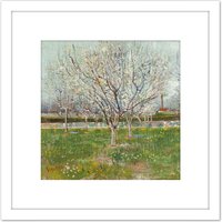 Artery8 Vincent Van Gogh Orchard In Blossom Plum Trees 8X8 Inch Square Wooden Framed Wall Art Print Picture with Mount in White