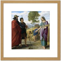 Artery8 Von Carolsfeld Ruth Boaz Field Biblical Painting 8X8 Inch Square Wooden Framed Wall Art Print Picture with Mount in Light Oak