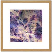 Artery8 Abstract Gem Stone Purple 8X8 Inch Square Wooden Framed Wall Art Print Picture with Mount in Light Oak