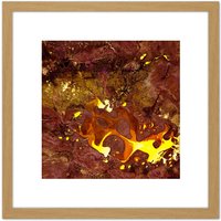 Artery8 Abstract Lava Magma Paint Swirls 8X8 Inch Square Wooden Framed Wall Art Print Picture with Mount in Light Oak