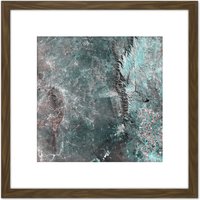 Artery8 Green Pink Rocks Abstract 8X8 Inch Square Wooden Framed Wall Art Print Picture with Mount in Brown