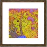 Artery8 Psychedelic Paint Swirls Mushrooms Bright 8X8 Inch Square Wooden Framed Wall Art Print Picture with Mount in Brown