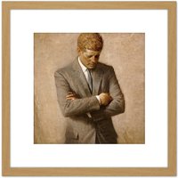 Artery8 Shikler Portrait US President John Kennedy JFK 8X8 Inch Square Wooden Framed Wall Art Print Picture with Mount in Light Oak
