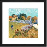 Artery8 Van Gogh Farmhouse Provence 1888 Painting 8X8 Inch Square Wooden Framed Wall Art Print Picture with Mount in Black