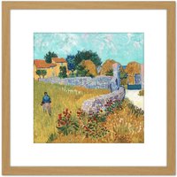 Artery8 Van Gogh Farmhouse Provence 1888 Painting 8X8 Inch Square Wooden Framed Wall Art Print Picture with Mount in Light Oak
